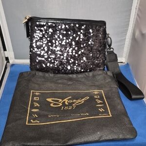 Sharif Black Sequin Evening Wristlet Bag With Its Dust Bag